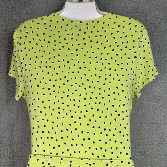Lands End Dress Womens Jersey Knit Small 6-8 Surplice Faux Wrap Green Polka Dots - Picture 8 of 15